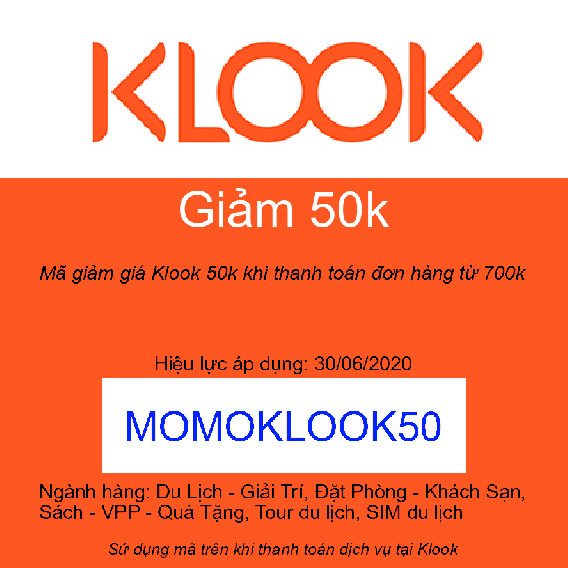 Mã giảm giá Klook 50k khi thanh toán đơn hàng từ 700k
