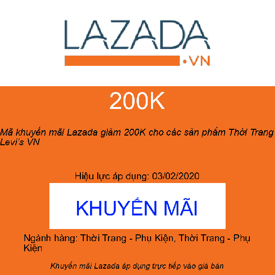 Mã khuyến mãi Lazada giảm 200K cho các sản phẩm Thời Trang Levi’s VN