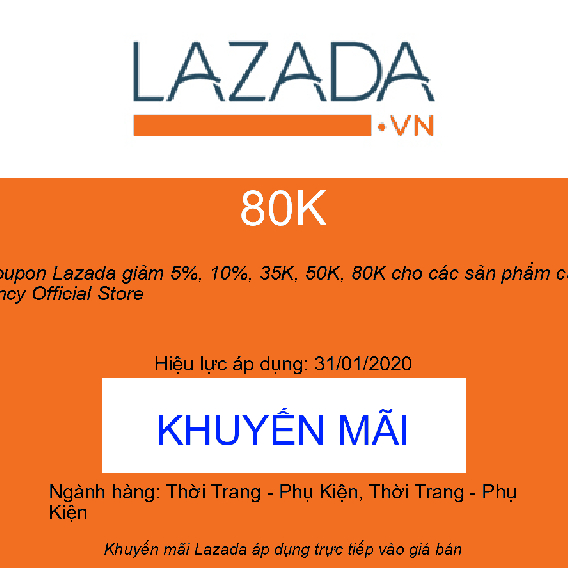 Coupon Lazada giảm 5%, 10%, 35K, 50K, 80K cho các sản phẩm của Vincy Official Store