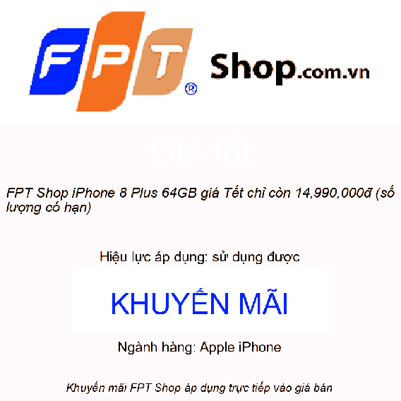 FPT Shop iPhone 8 Plus 64GB giá Tết chỉ còn 14,990,000đ (số lượng có hạn)